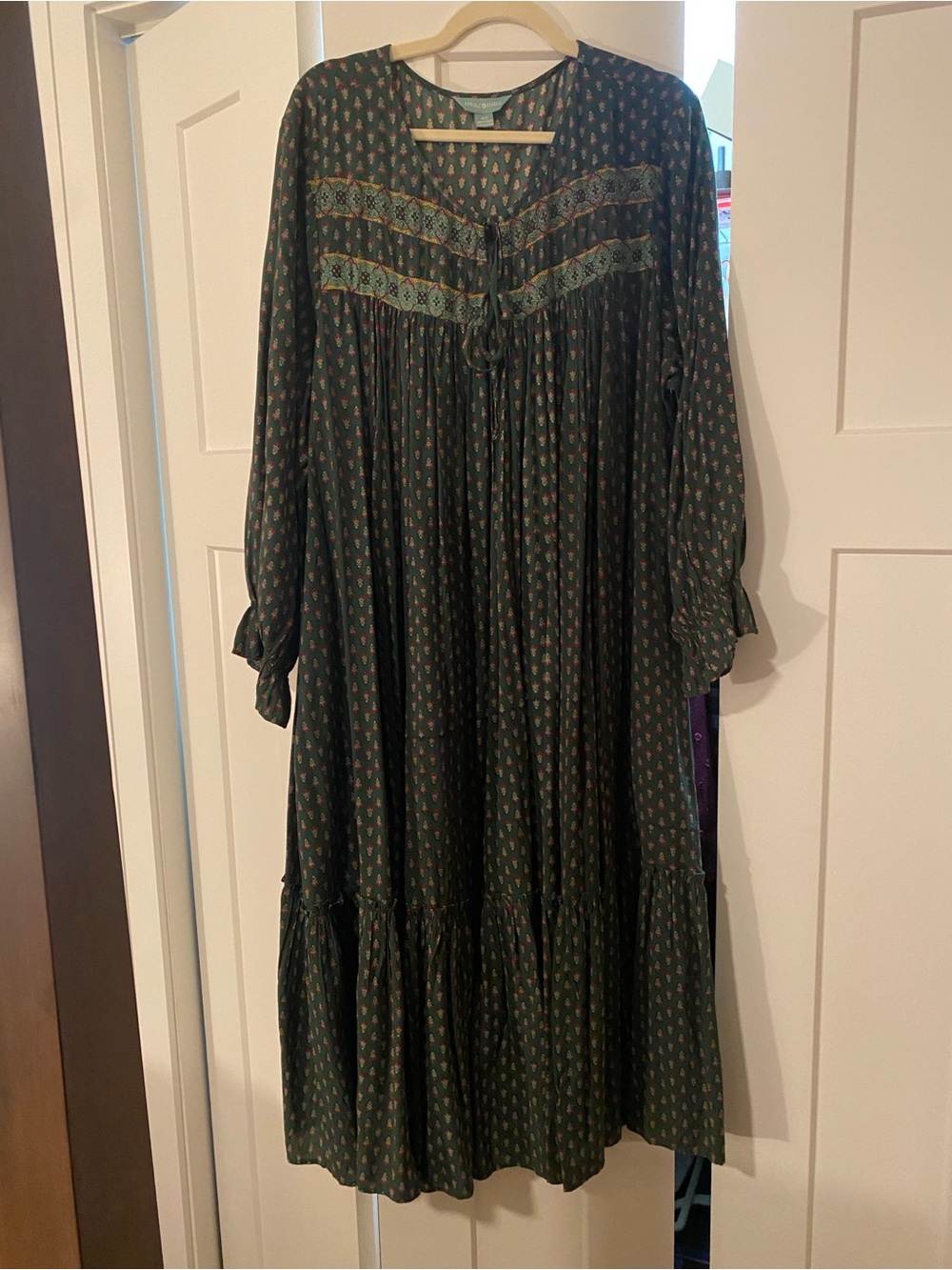 April Cornell Forest Green Printed Long Sleeve Maxi Dress